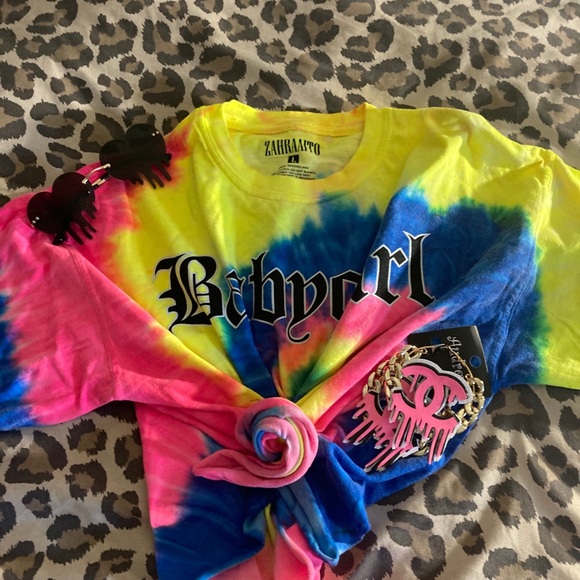 Tops - Babygirl tie dye cut off T-shirt size Large